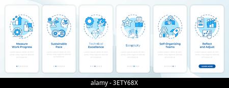 Foundational agile project principles blue onboarding mobile app screen Stock Vector