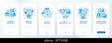 Agile principles blue onboarding mobile app screen Stock Vector