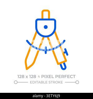 Compass pixel perfect two color line icon Stock Vector