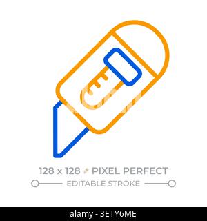 Utility knife pixel perfect two color line icon Stock Vector