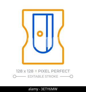 Pencil sharpener pixel perfect two color line icon Stock Vector