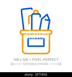Pencil holder pixel perfect two color line icon Stock Vector