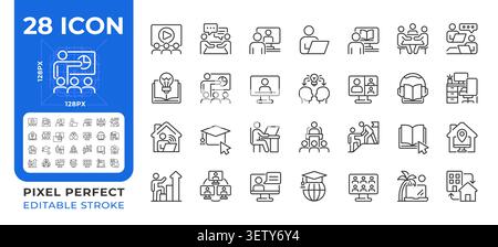 Online learning pixel perfect line icons set Stock Vector