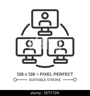 Online collaboration pixel perfect line icon Stock Vector