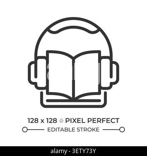 Audio lesson pixel perfect line icon Stock Vector