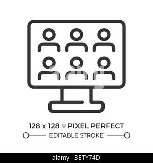 Online meeting pixel perfect line icon Stock Vector