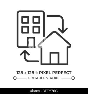 Hybrid work pixel perfect line icon Stock Vector