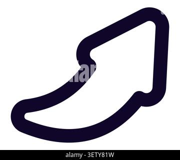 Black curved arrow with bold outline pointing up and right on white background, flat icon style. Stock Vector