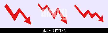 Red downward zigzag arrow icons in flat minimal style. Stock Vector