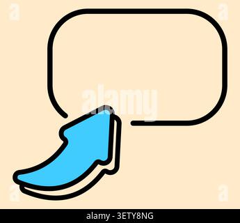 Speech bubble with blue curved arrow flat line art on beige. Stock Vector
