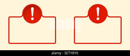 Twin alert label frames with exclamation icons, red on beige. Stock Vector