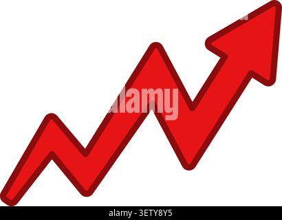 Red zigzag upward arrow chart symbol bold flat design. Stock Vector