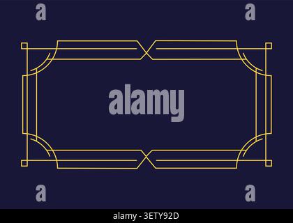 Art deco gold linear frame on dark blue background design Stock Vector