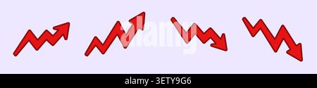 Red zigzag arrow icons flat outline style on pale background Stock Vector