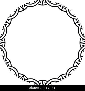 Circular decorative frame, line art style, black on white Stock Vector