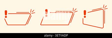 Set of three red alert label outlines in flat line style Stock Vector