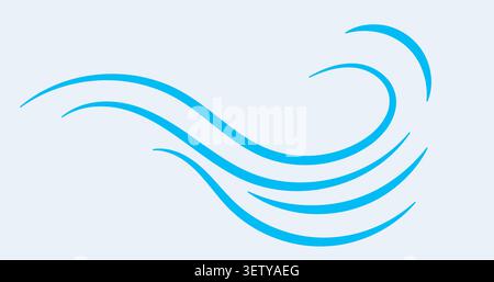 Blue wave illustration minimalist flowing lines light background Stock Vector