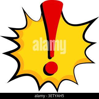 Red exclamation mark comic burst yellow pop art style sign Stock Vector