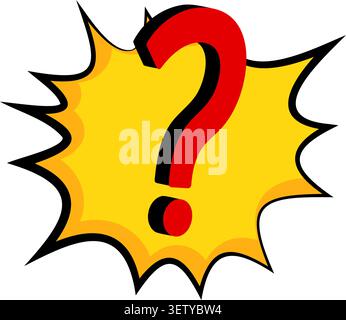 Red question mark on yellow comic burst graphic style Stock Vector