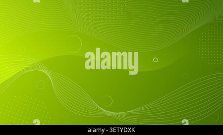 Green wavy abstract background with fine white lines and dots Stock Vector