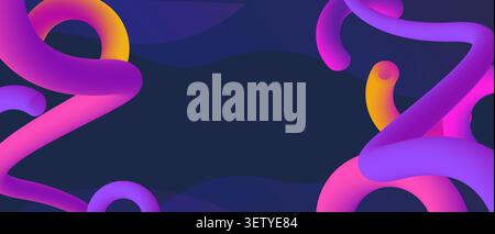 Abstract tubular ribbon shapes purple pink yellow gradient banner Stock Vector