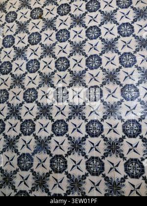 ISTANBUL - APR 23,2023 - Iznik ceramic tiles forming an intricate blue and white geometric and floral pattern on a wall in Topkapi Palace, Istanbul, T Stock Photo