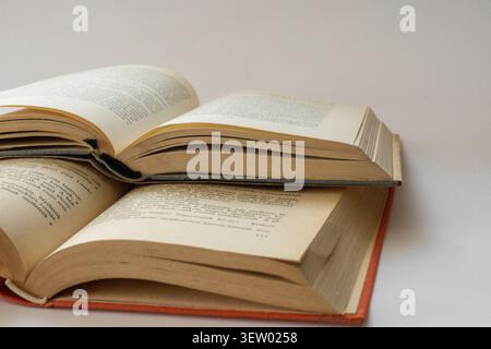 Antique Hungarian Book with Weathered Leather Cover and Aged Pages. Reading, read, glass, book Stock Photo