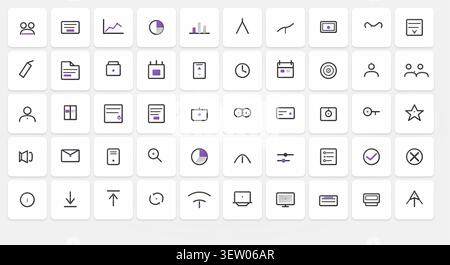 Comprehensive Business & Finance Icon Pack – Silver & Amethyst Luxury Line Art Stock Vector