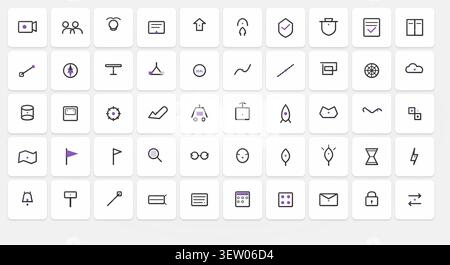 Extended  Business & Finance Icon Pack – Silver & Amethyst Luxury Line Art Stock Vector