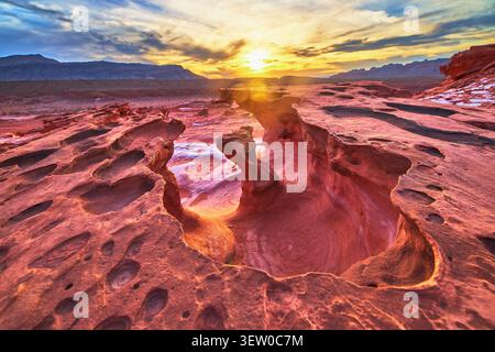 Eroded Sandstone Formations Glowing at Sunset in Little Finland Nevada Desert Stock Photo
