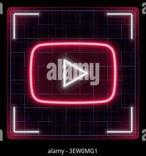 Tech cyber data concept, social media editable strokes collection, bright neon design. YouTube icon, for social media advertising, online communities, Stock Vector
