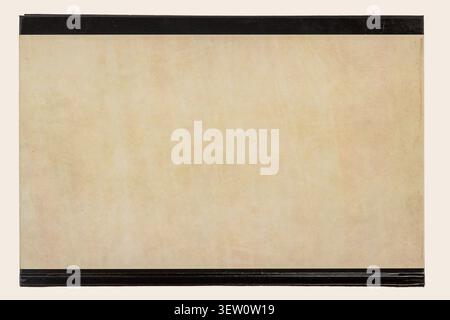 Book cover texture with beige cardboard panel and black borders isolated on light surface for mockup, publishing, label, archive, design. Book cover Stock Photo