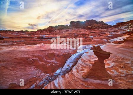 Colorful Sandstone Formations at Sunset in Little Finland Nevada Desert Landscape Stock Photo