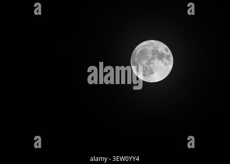 A bright full moon against a black-night sky. Stock Photo