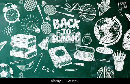 Writing on a green school board. Back to school. Hand drawn. Not AI, vector illustration. Stock Vector