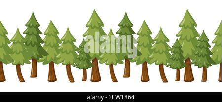 Seamless border pattern with evergreen forest trees on white background. Vector woodland nature border.  Stock Vector