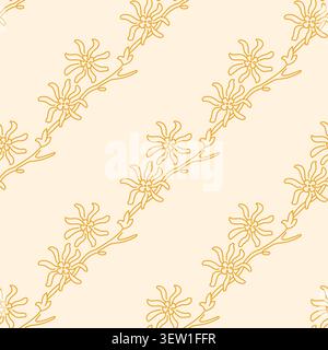 Elegant Floral Line Art Seamless Pattern Witch hazel Stock Vector