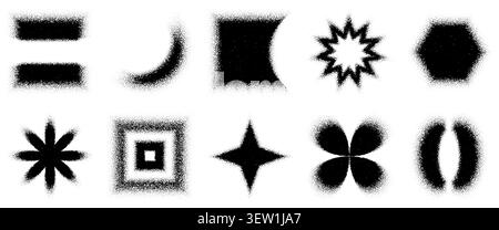 Square grain blur, snowflake noise gradient for dotted texture of sun burst. Pattern rectangle spray with modern logo for moon and star spark. Flower Stock Vector