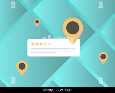 Review management with customer reviews, local ratings and business visibility. Location reputation, customer feedback and review monitoring vector illustration. Stock Vector