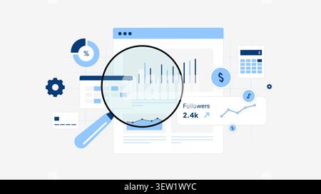 Creator monetization with audience growth, revenue analytics and business performance. Creator economy, content business and earnings tracking vector illustration with icons Stock Vector