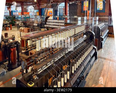 Historic textile spinning machine in the Science and Industry Museum, Manchester. Stock Photo