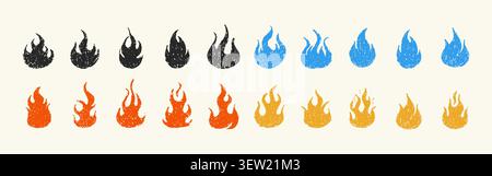 Crayon fire. Grunge texture. Pencil burning flame. Vector illustration Stock Vector