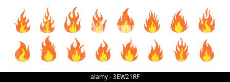 Hand drawn fire illustration with flames. Wax texture or scribble shape. Sticker icon chalk collage. Grunge punk hot vector Stock Vector