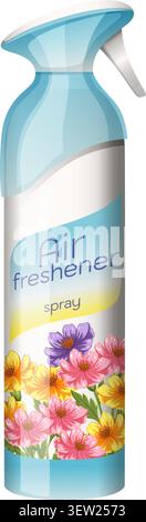 Vector illustration of air freshener spray can with colorful flowers, clean gradients, and soft lighting Stock Vector