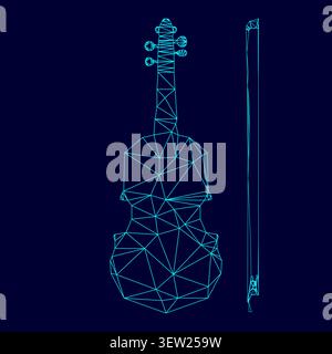 Violin low poly triangulation triangulated polygonal electric cyan blue vibrant aqua neon color vector illustration image outline contour line style Stock Vector