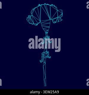 Carnation low poly triangulation triangulated polygonal electric cyan blue vibrant aqua neon color vector illustration image outline contour line Stock Vector