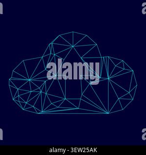 Cloud service low poly triangulation triangulated polygonal electric cyan blue vibrant aqua neon color vector illustration image outline contour line Stock Vector