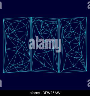 Map low poly triangulation triangulated polygonal electric cyan blue vibrant aqua neon color vector illustration image outline contour line style Stock Vector