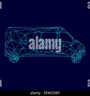 Bus low poly triangulation triangulated polygonal electric cyan blue vibrant aqua neon color vector illustration image outline contour line style Stock Vector