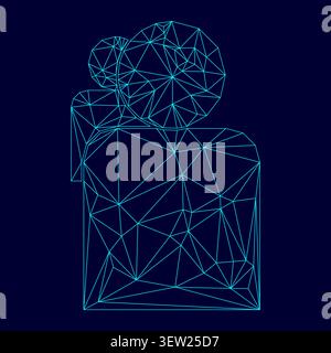 People or two avatar low poly triangulation triangulated polygonal electric cyan blue vibrant aqua neon color vector illustration image outline Stock Vector
